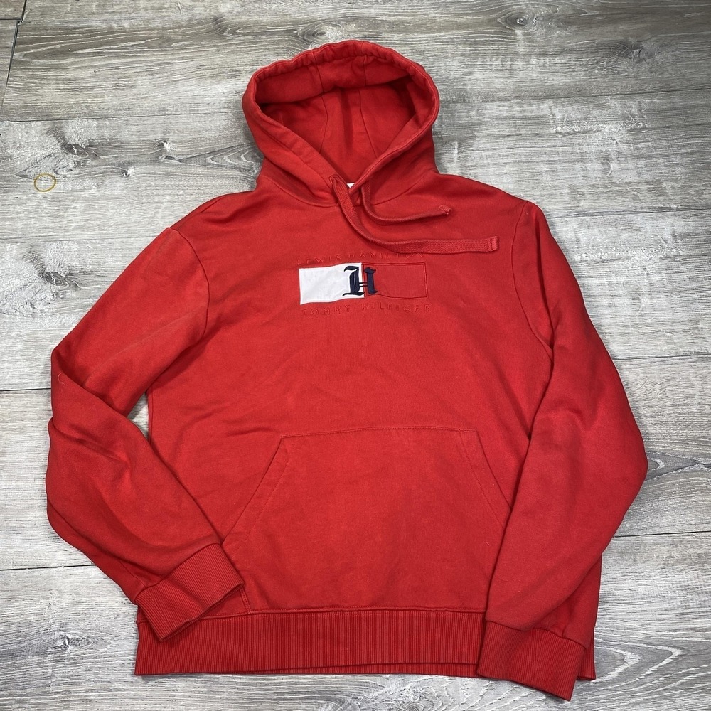 Lewis Hamilton Tommy Hilfiger Hoodie Sweatshirt Mens Large Red Logo Racing